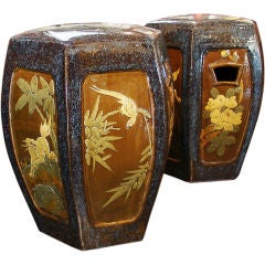 A Pair of Chinese Blue Glazed Porcelain Garden Stools