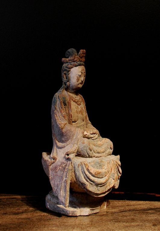 20th Century A Chinese Carved Wood Figure of Guanyin