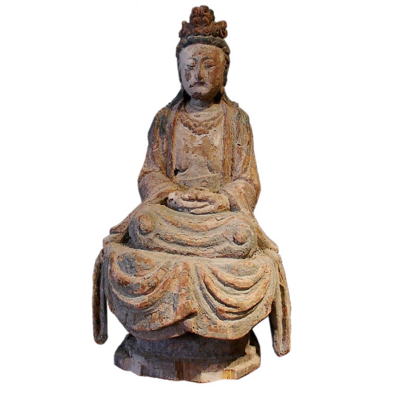 A Chinese Carved Wood Figure of Guanyin