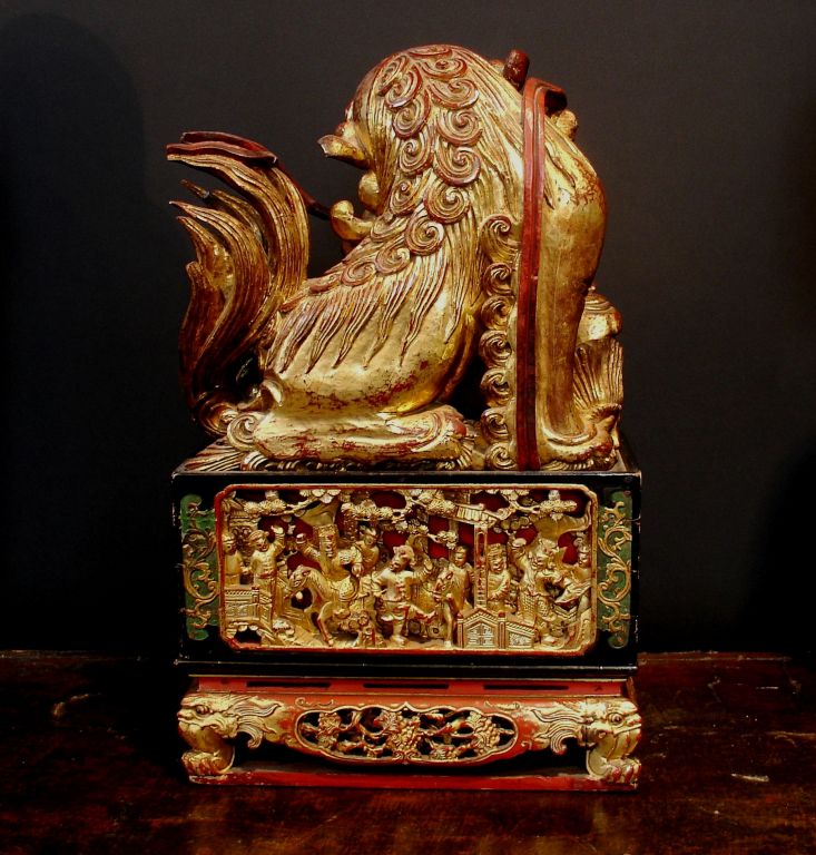 Folk Art Chinese Carved and Gilt Foo Lion Temple Box