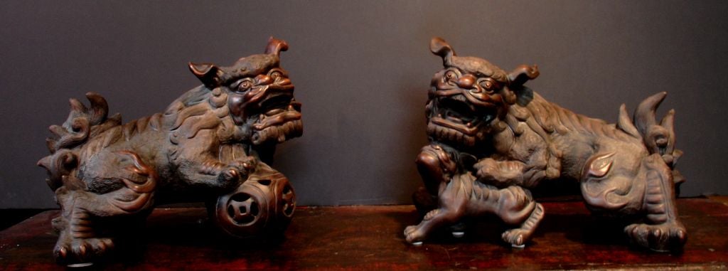 A Pair of Zisha (Purple Sand) Foo Lions