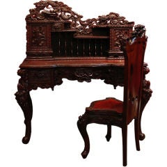 A Carved Japanese Writing Desk and Chair