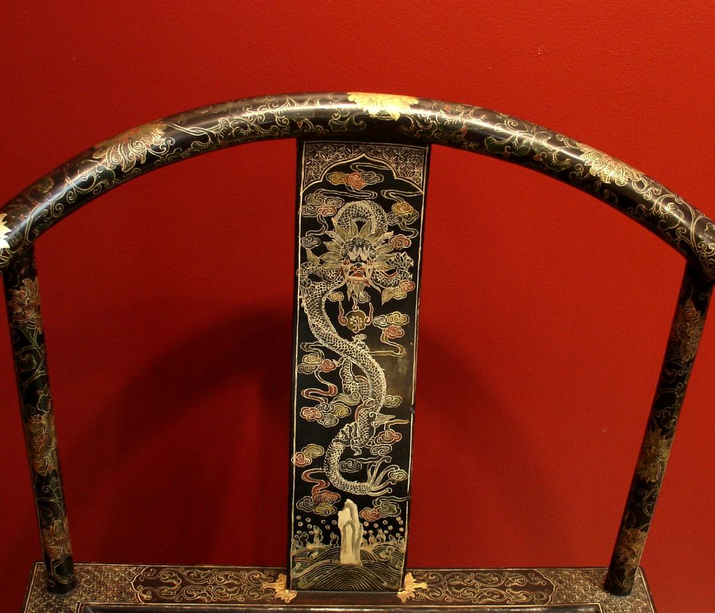 A Pair of Chinese Export Lacquer Horseshoe Back Arm Chairs 2