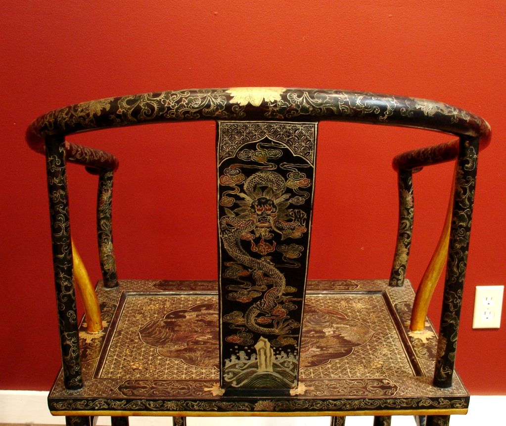 A Pair of Chinese Export Lacquer Horseshoe Back Arm Chairs 3