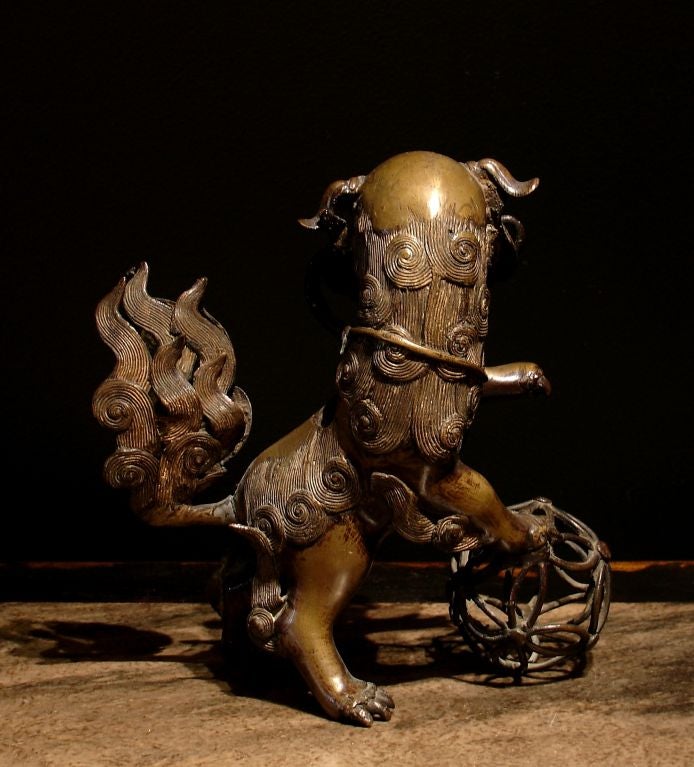 Cast Bronze Foo Dog Form Censer