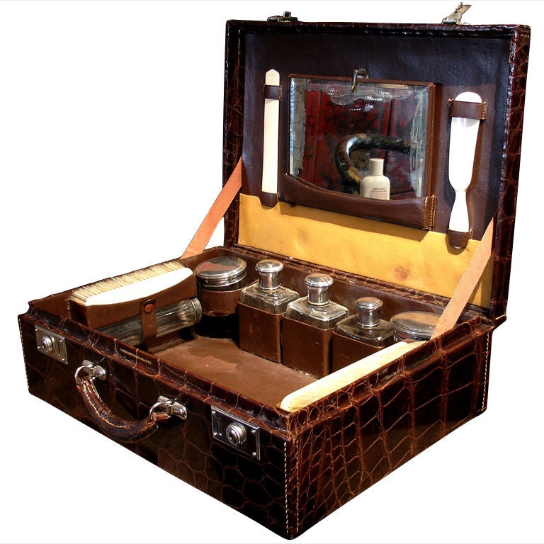 An Art Deco Gentleman's Alligator Traveling Vanity Case