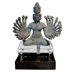 Used Khmer Bronze Figure of Prajnaparamita with Eleven Faces