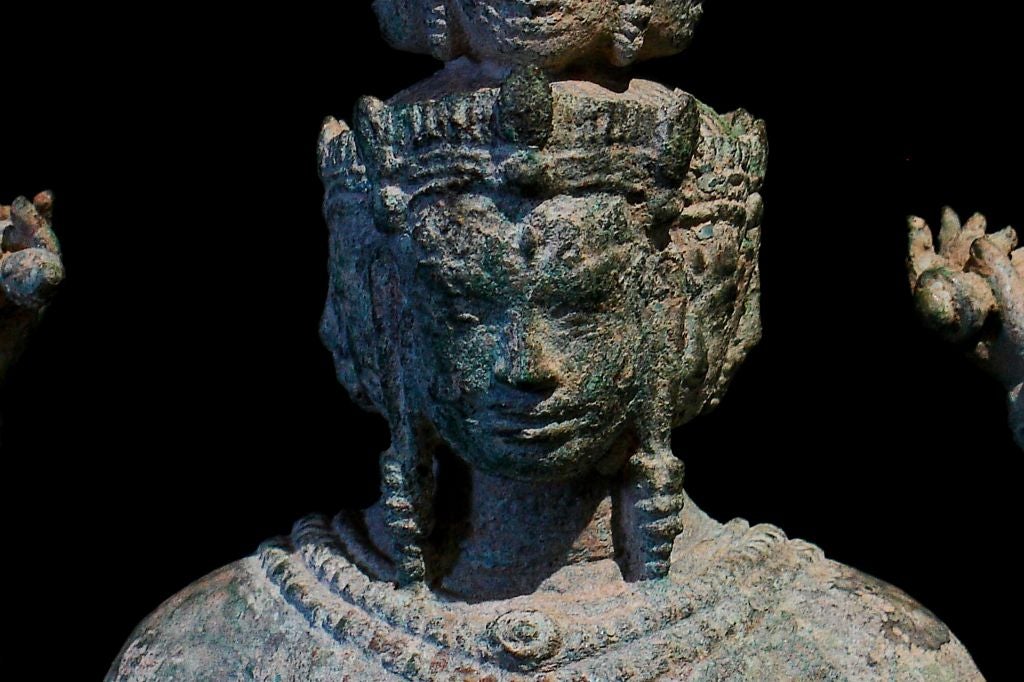 18th Century and Earlier Khmer Bronze Figure of Prajnaparamita with Eleven Faces For Sale