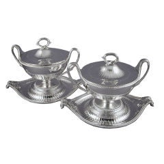 George III Period Silver Sauce Tureens with Covers & Stands