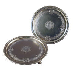 George II Period Gilded Silver Pair of Salvers