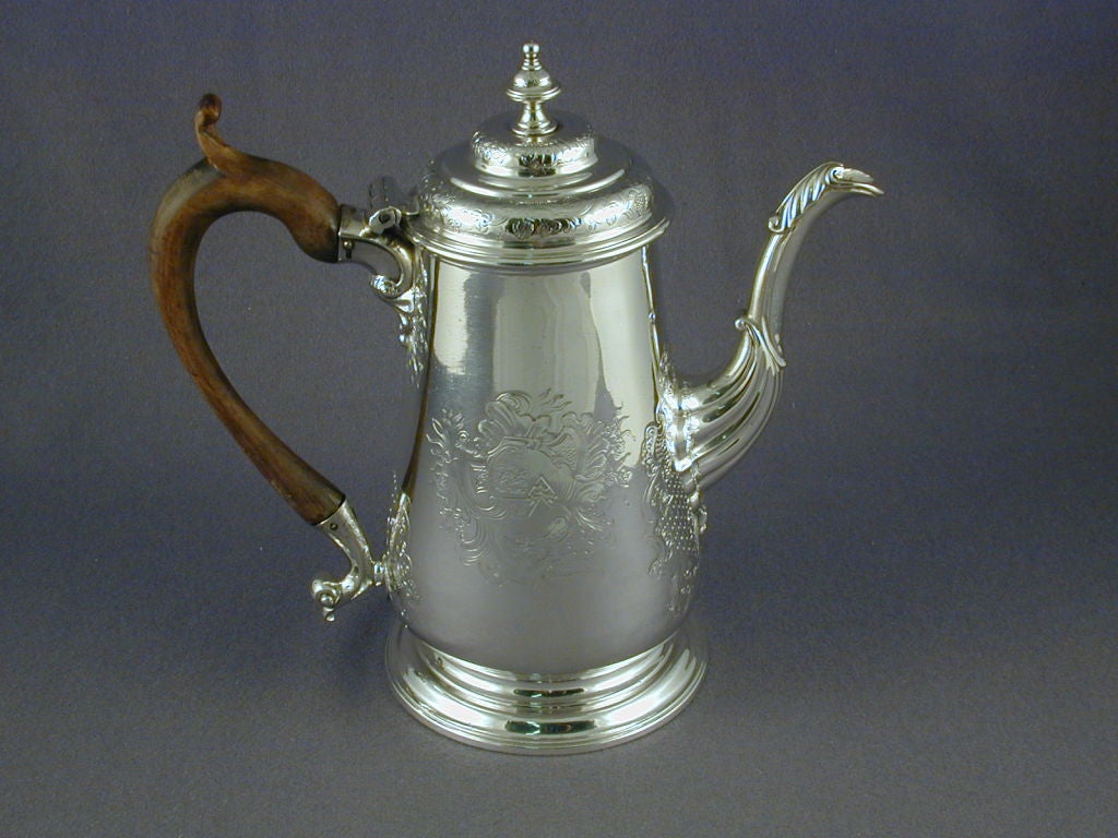 English Silver Coffee Pot on Stand For Sale