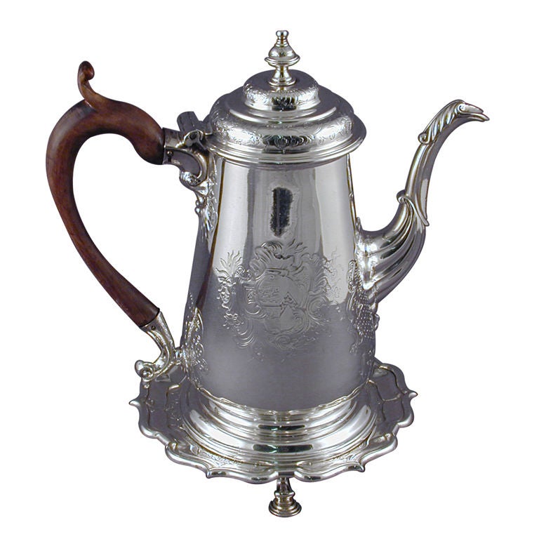 Silver Coffee Pot on Stand For Sale
