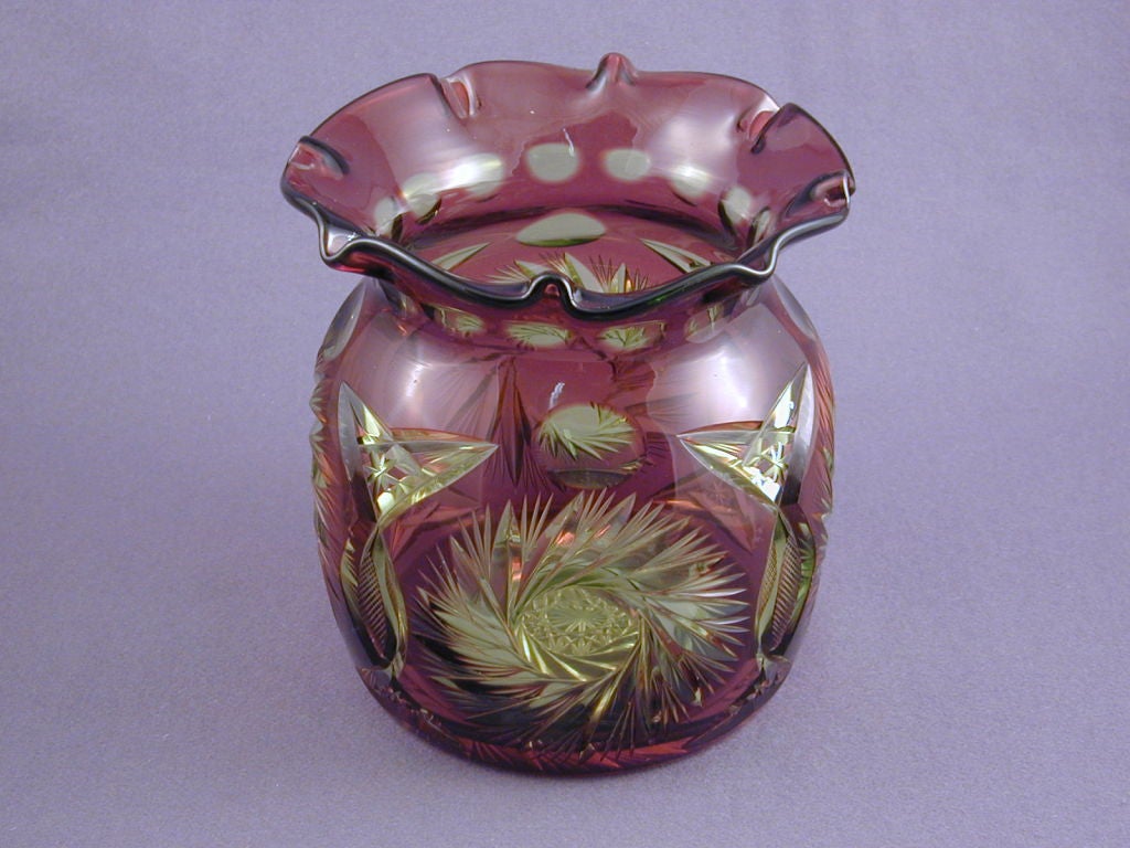 Victorian Period Red over Uranium Glass Vase, circa 1895 attributed to Stevens & Williams Glassworks, Stourbridge, England