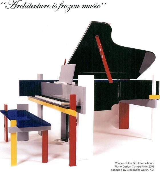 Award-winning grand piano by Architect Alexander Gorlin, Winner of the First International Piano Design Competition, organized in 2002 by renowned piano dealer Max Rutten.  The competition attracted 75 entries from designers all over the world,