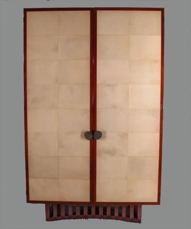 American Dakota Jackson Art Deco Style Mahogany & Parchment Armoire For Sale