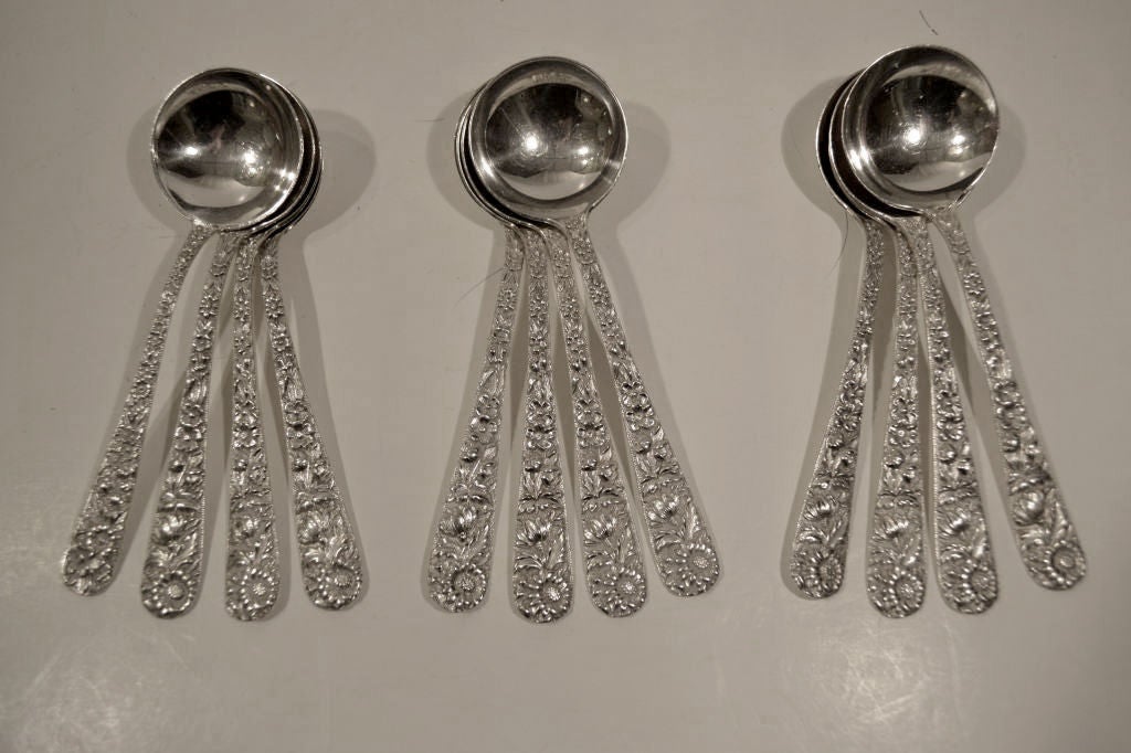 American Kirk Repousse Sterling Flatware For Sale