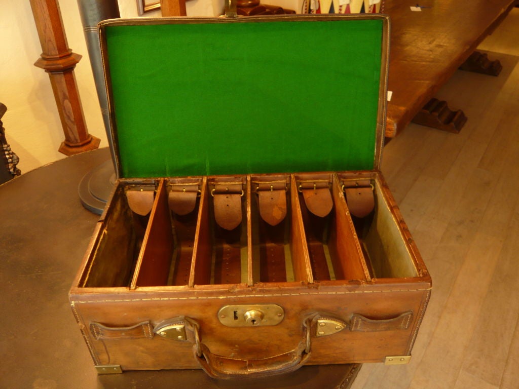 British Brass Bound and Leather Cartridge Case For Sale