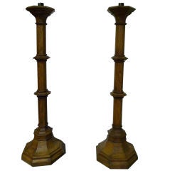 Pair of Large Oak Gothic Candle Sticks