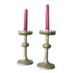 Pair of brass 19th c  candlesticks