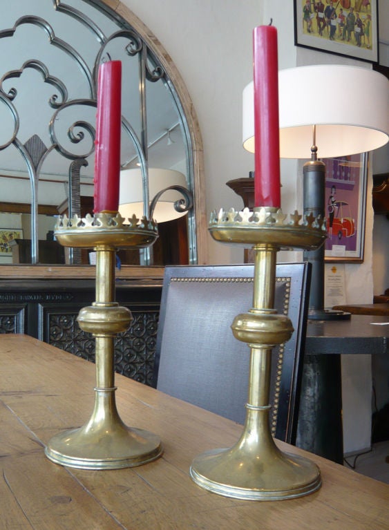 Pair of brass 19th c  candlesticks