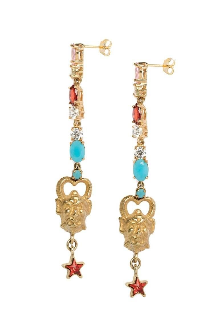 Round Cut Dangling Earrings with Satyr face colorful stones from IOSSELLIANI For Sale