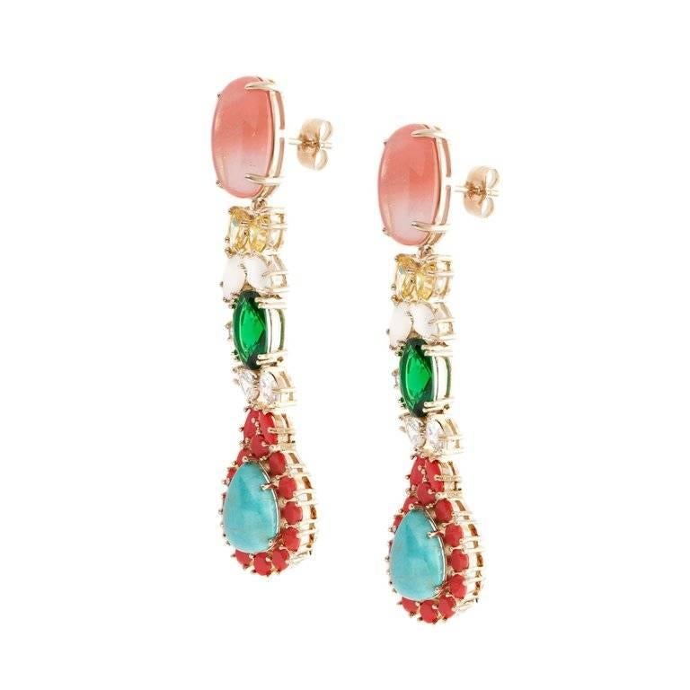 Dangling Earrings With Colorful Agates from IOSSELLIANI In New Condition In Rome, IT