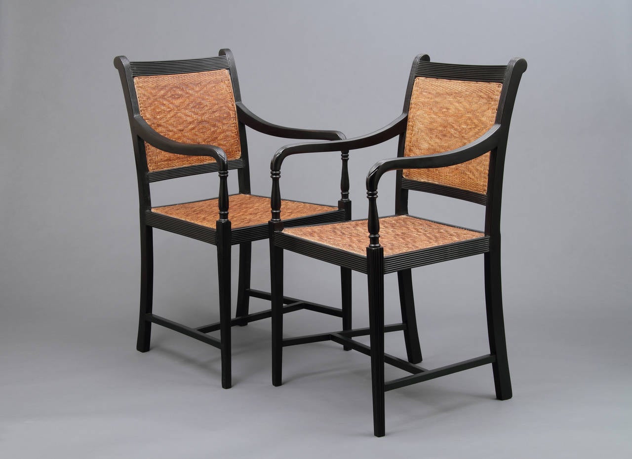 Set of 14 Anglo-Indian chairs in solid ebony - Ceylon Period