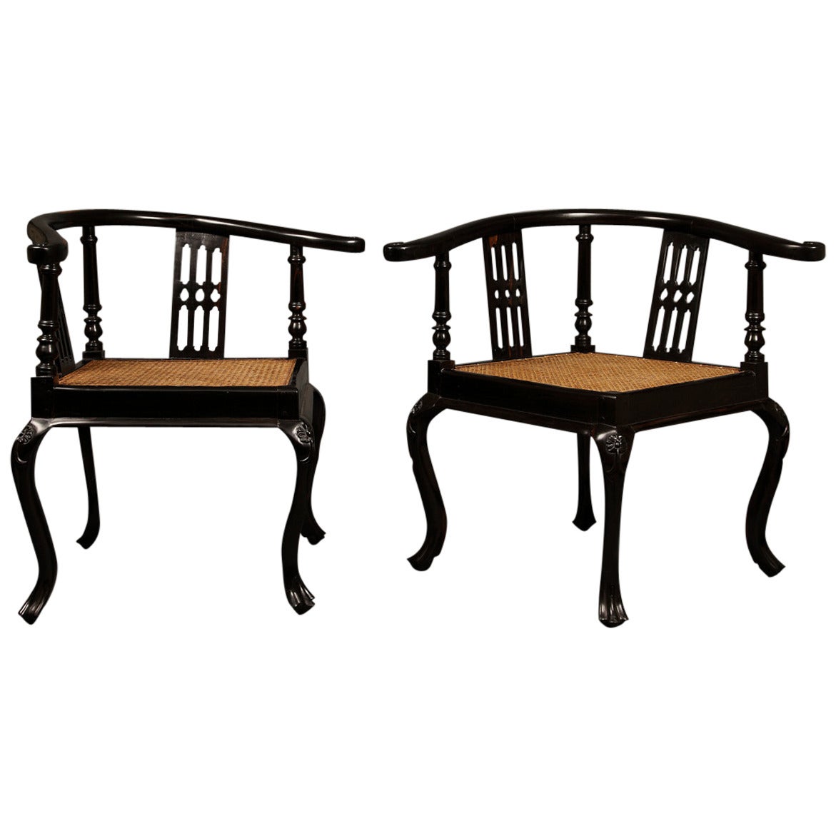 Pair of Ebony Corner Chairs For Sale
