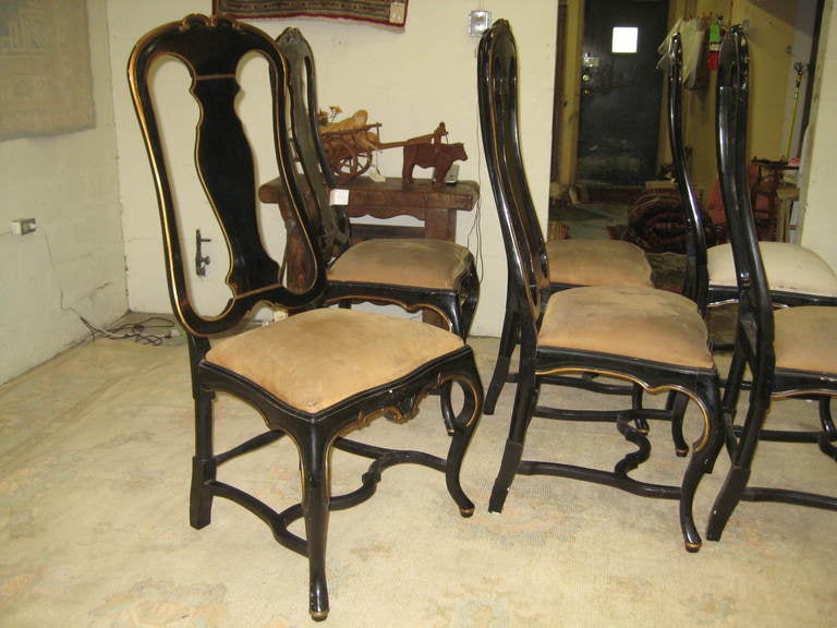 Set of Eight Italian Ebonized Dinning Room Chairs In Excellent Condition In Fairhope, AL