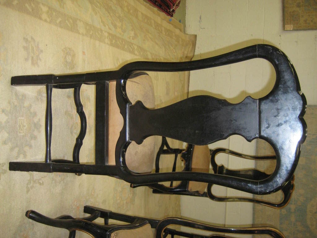 Wood Set of Eight Italian Ebonized Dinning Room Chairs