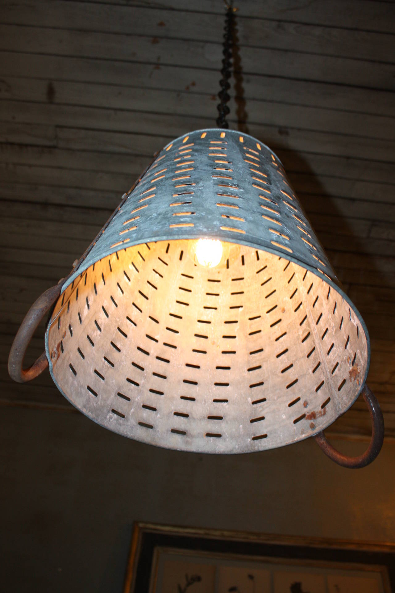 French Hanging Olive Basket Light For Sale