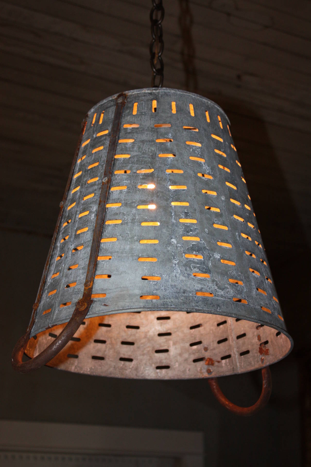20th Century Hanging Olive Basket Light For Sale
