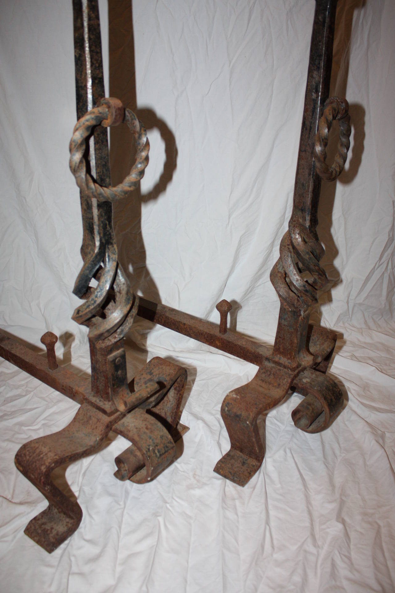 Pair French Wrought Iron Andirons 1