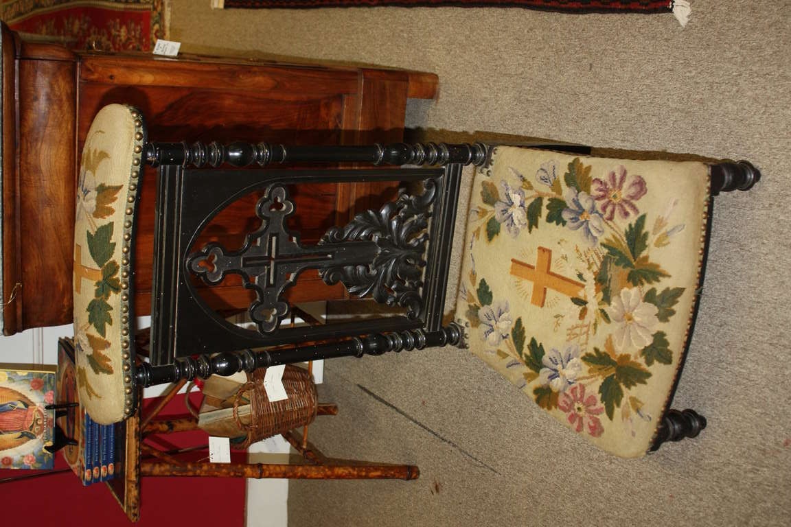 French 19th Century Prie Dieu with Hand Embroidered Needle Point