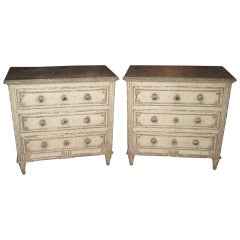 Pair French Painted Commodes