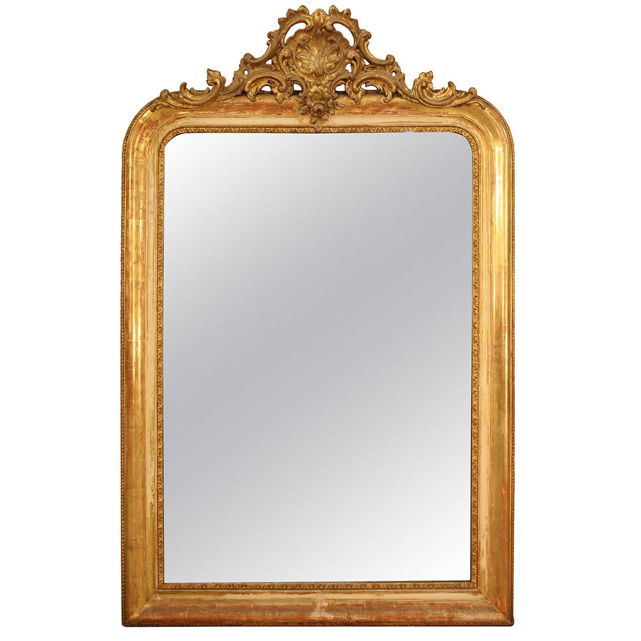 Gilded French Mirror with Cartouche at 1stDibs