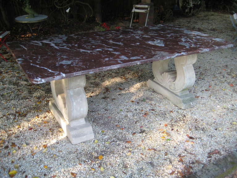 Mid 19th Century Italian Marble Top Table with Limestone Bases