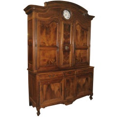 Early 19th Century French Walnut Buffet a'Deux Corps with Clock Face