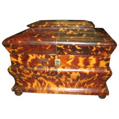 Antique Mid 19th Century Tortoise Shell Tea Caddy with Tortoise Lids