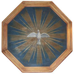 Octagonal French Religious Painting of Dove Before Sunburst