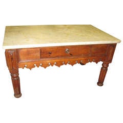 19th Century French Butcher Block Coffee Table with Marble Top