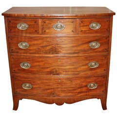 19th Century English Mahogany Bow Front Chest with Inlay Accents and Splay Feet