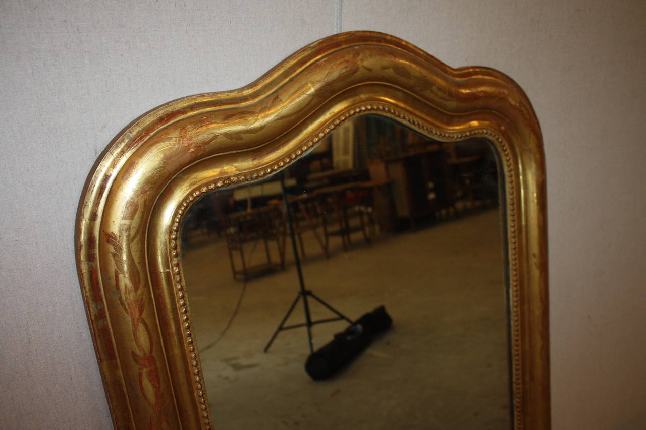 French 19th Century Gold Gilded Louis Philippe Mirror with Serpentine Top