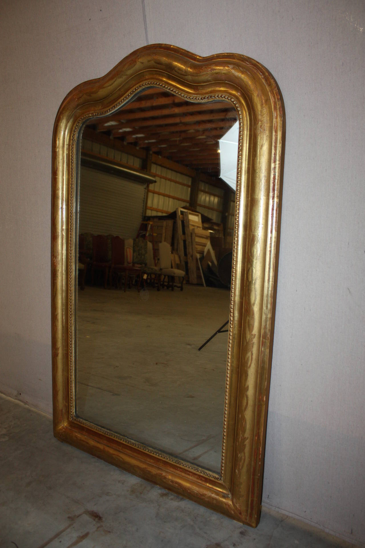 19th Century Gold Gilded Louis Philippe Mirror with Serpentine Top 1