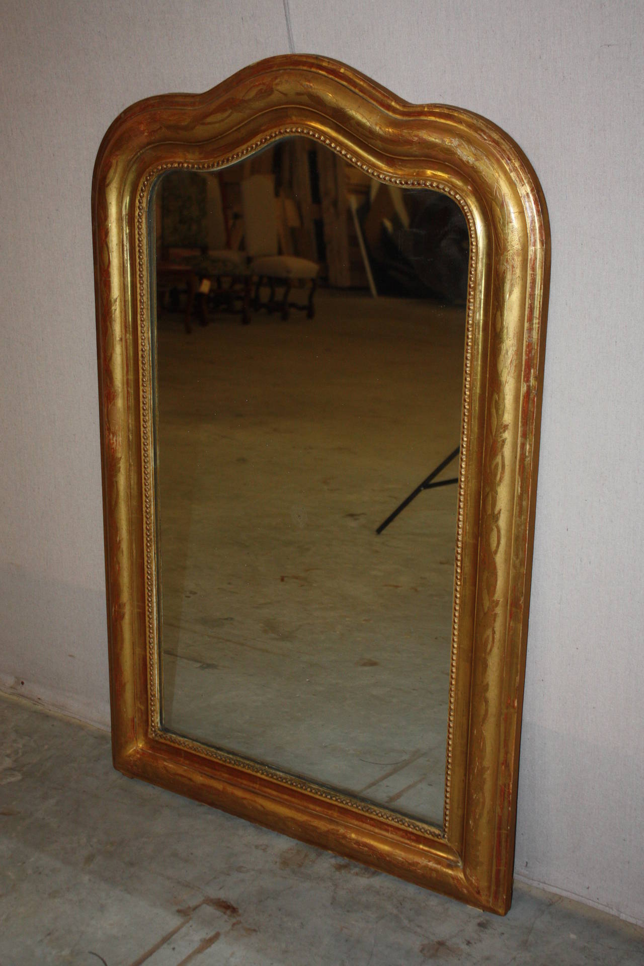 19th Century Gold Gilded Louis Philippe Mirror with Serpentine Top 2