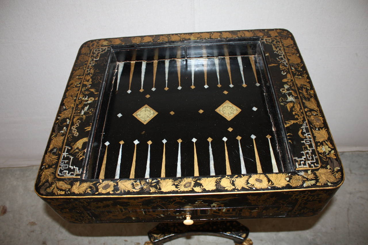19th Century Chinoiserie Single Pedestal Game Table or Side Table 2
