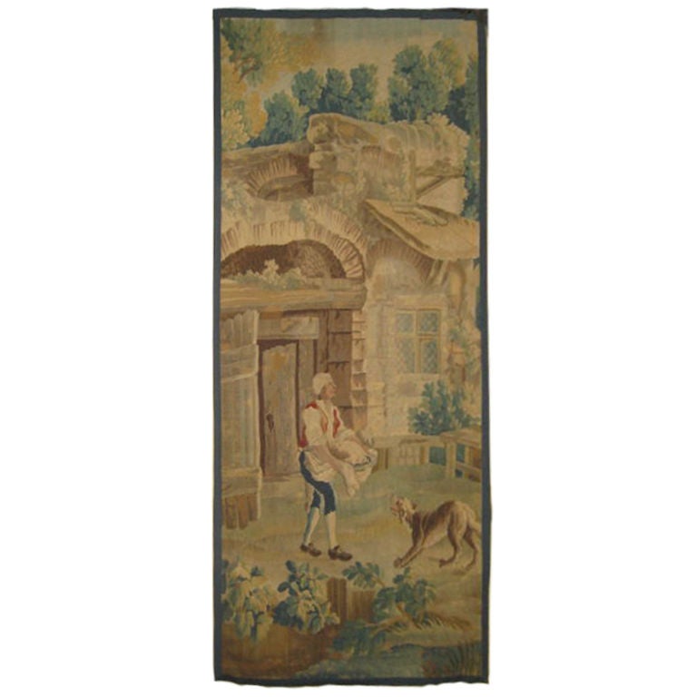 this is a nice tall aubusson I purchased in France.  It is most likely nineteenth century tapestry but could be older.  It is backed.  It is in excellent condition and has a geeat look.
