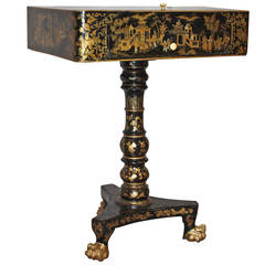19th Century Chinoiserie Single Pedestal Game Table or Side Table