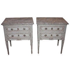 Pair 19th Century French Painted Commodes with Faux Marble Top