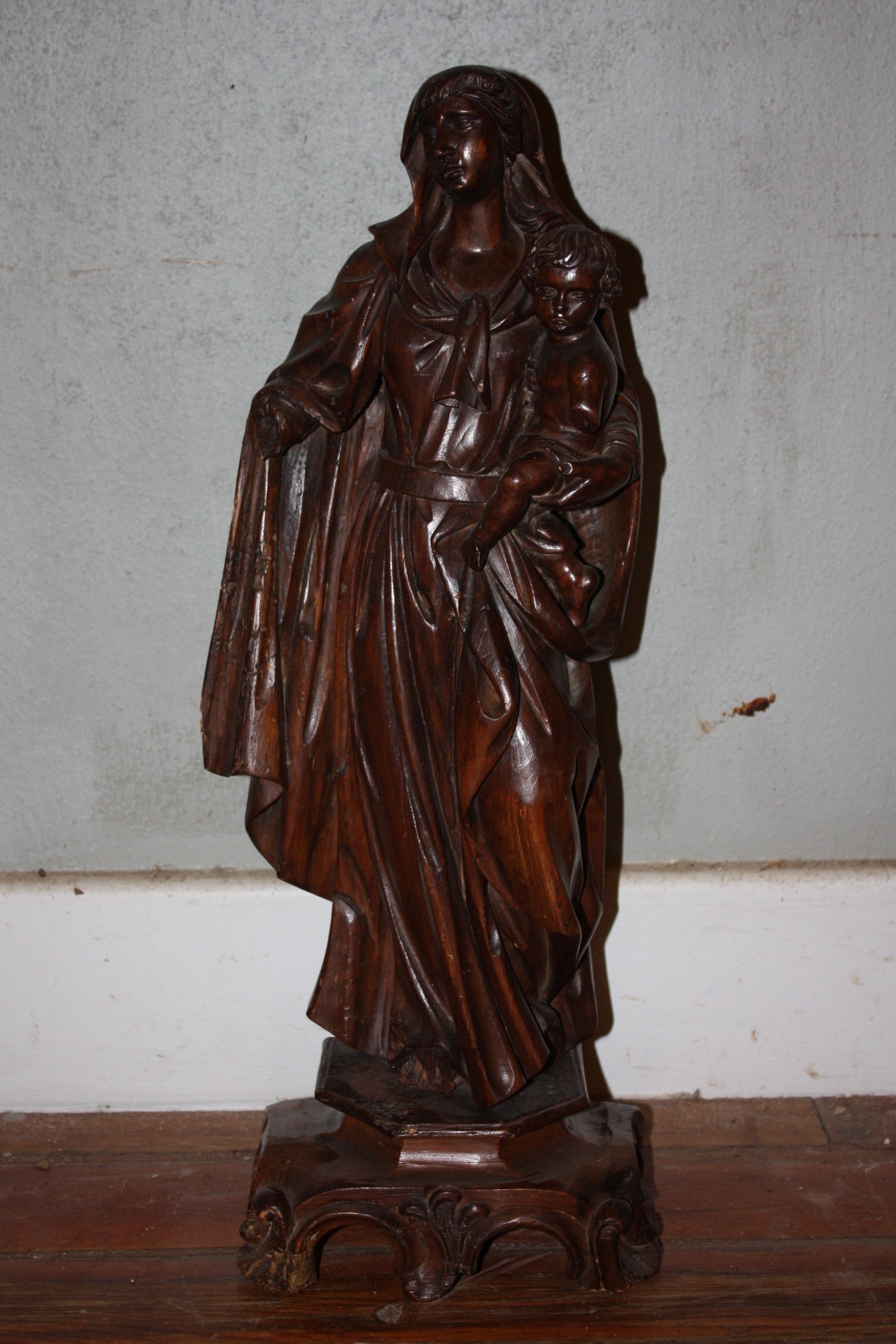 Early 19th Century Italian Carved Virgin Mary and Child